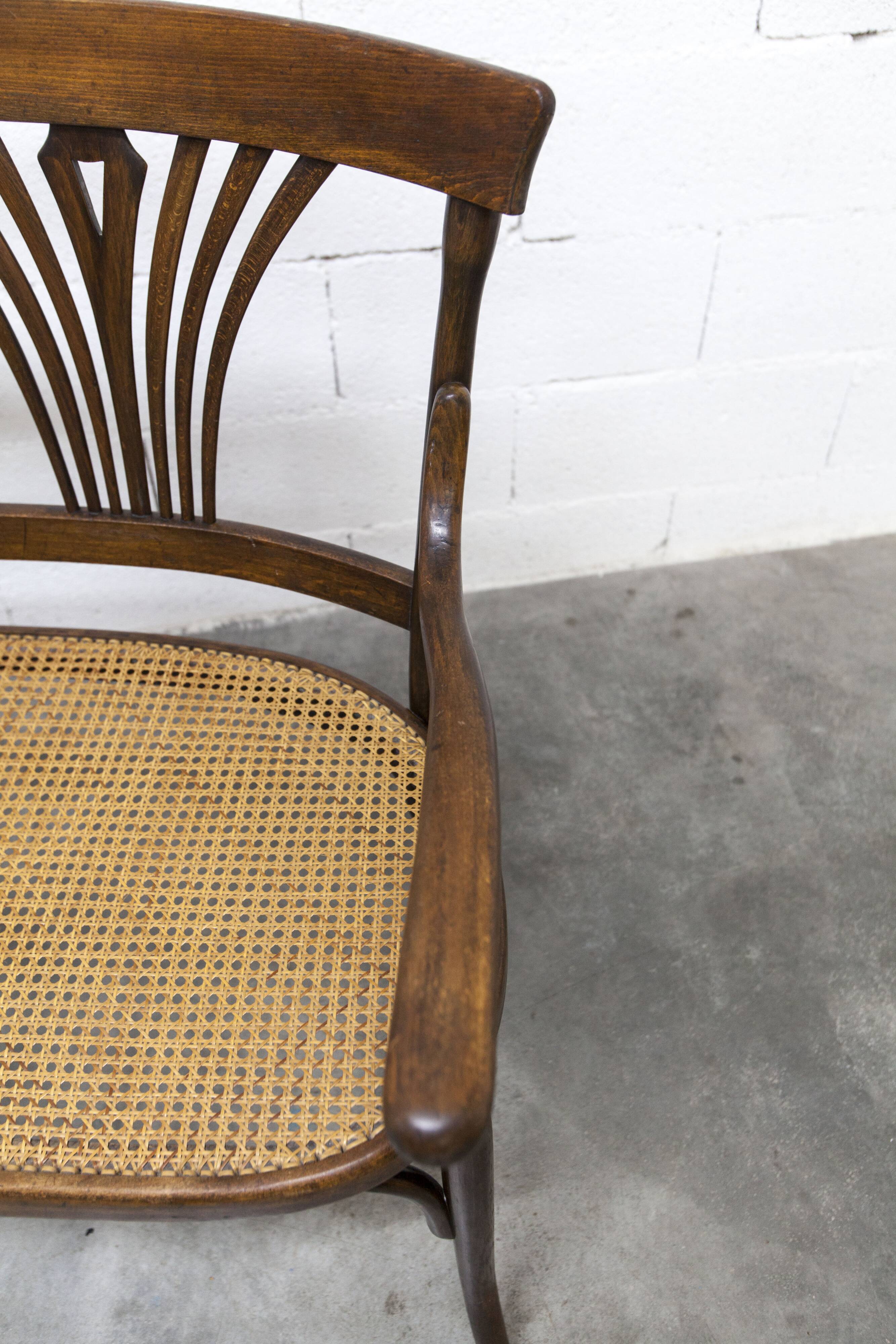 Fischel bench 1930 curved wood artisanal cane handmade