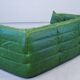 Vintage two-seat Togo sofa with arms in green leather by Michel Ducaroy for Ligne Roset, 1970s