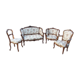 Louis XV style re-upholstered sofa, armchairs and chair
