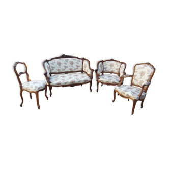 Louis XV style re-upholstered sofa, armchairs and chair