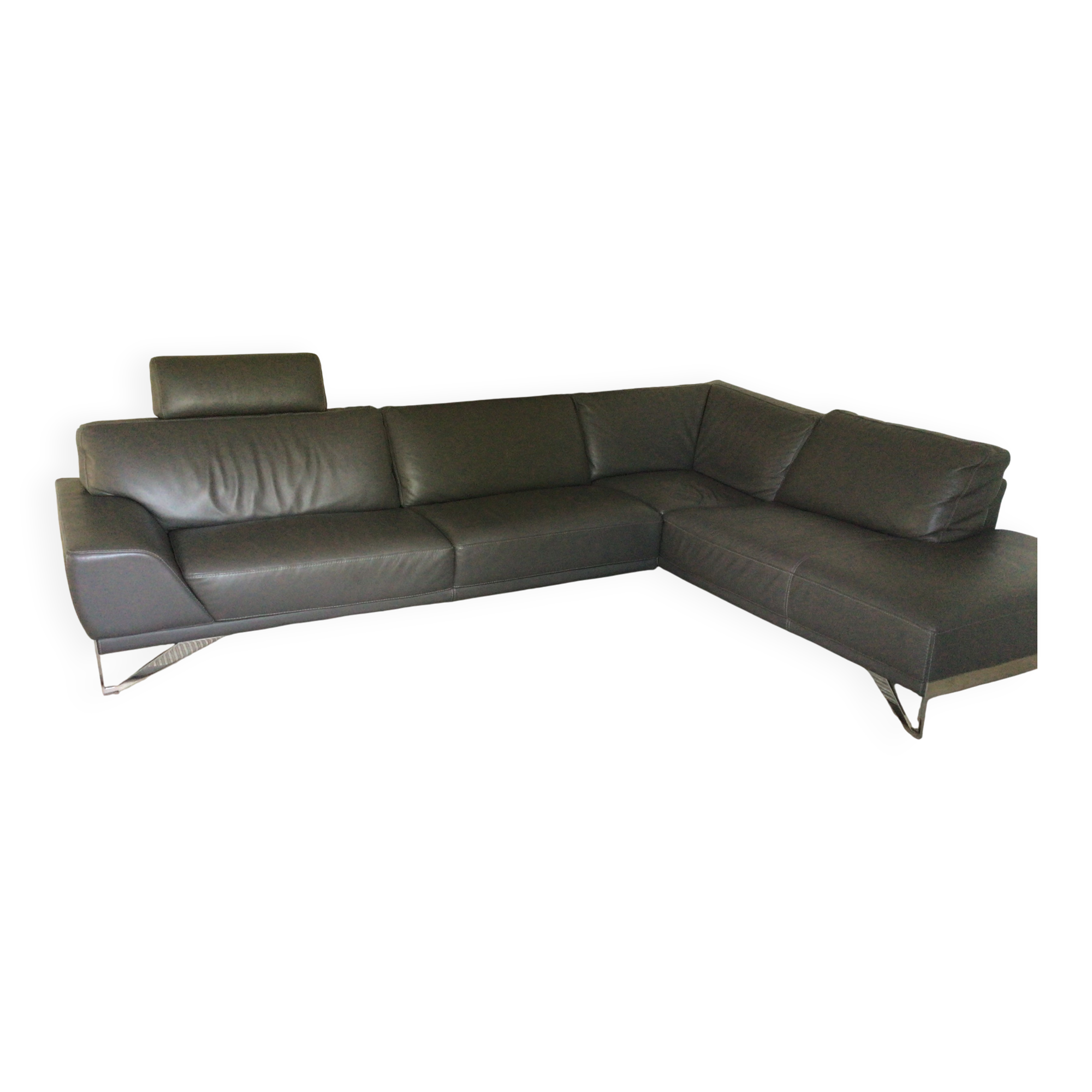 Grey leather corner sofa Roche Bobois, removable.