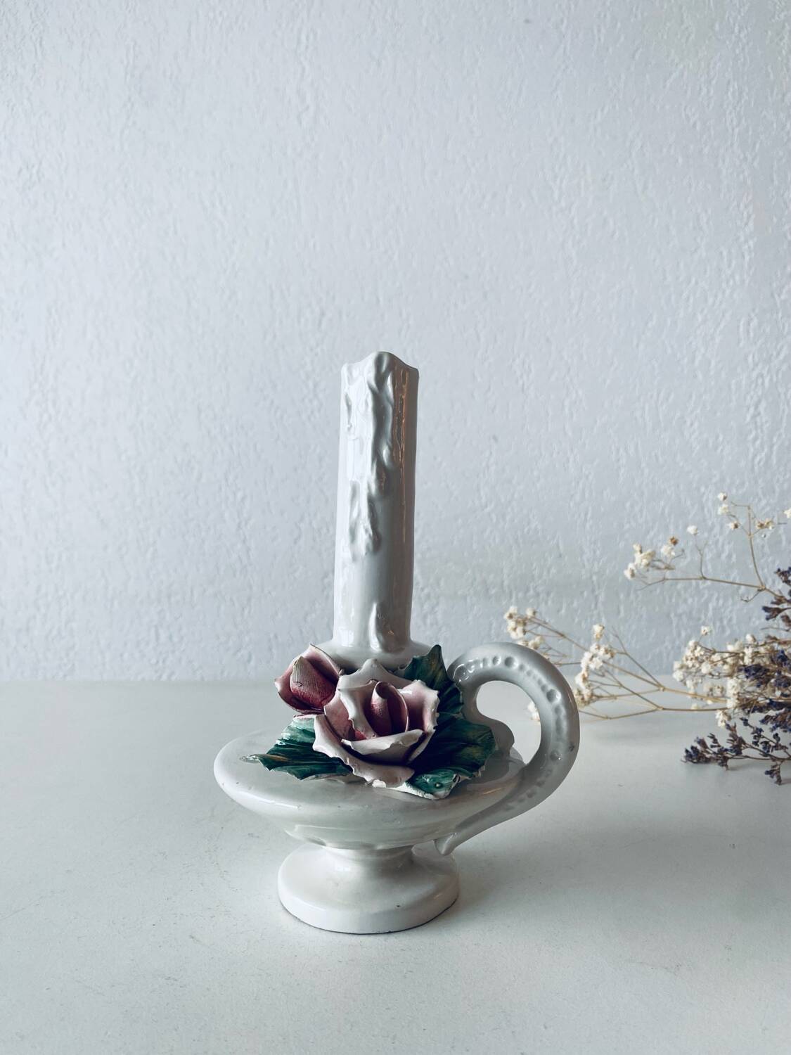 Italian slip candle holder signed