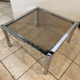 Square coffee table with smoked glass top and chrome base an70