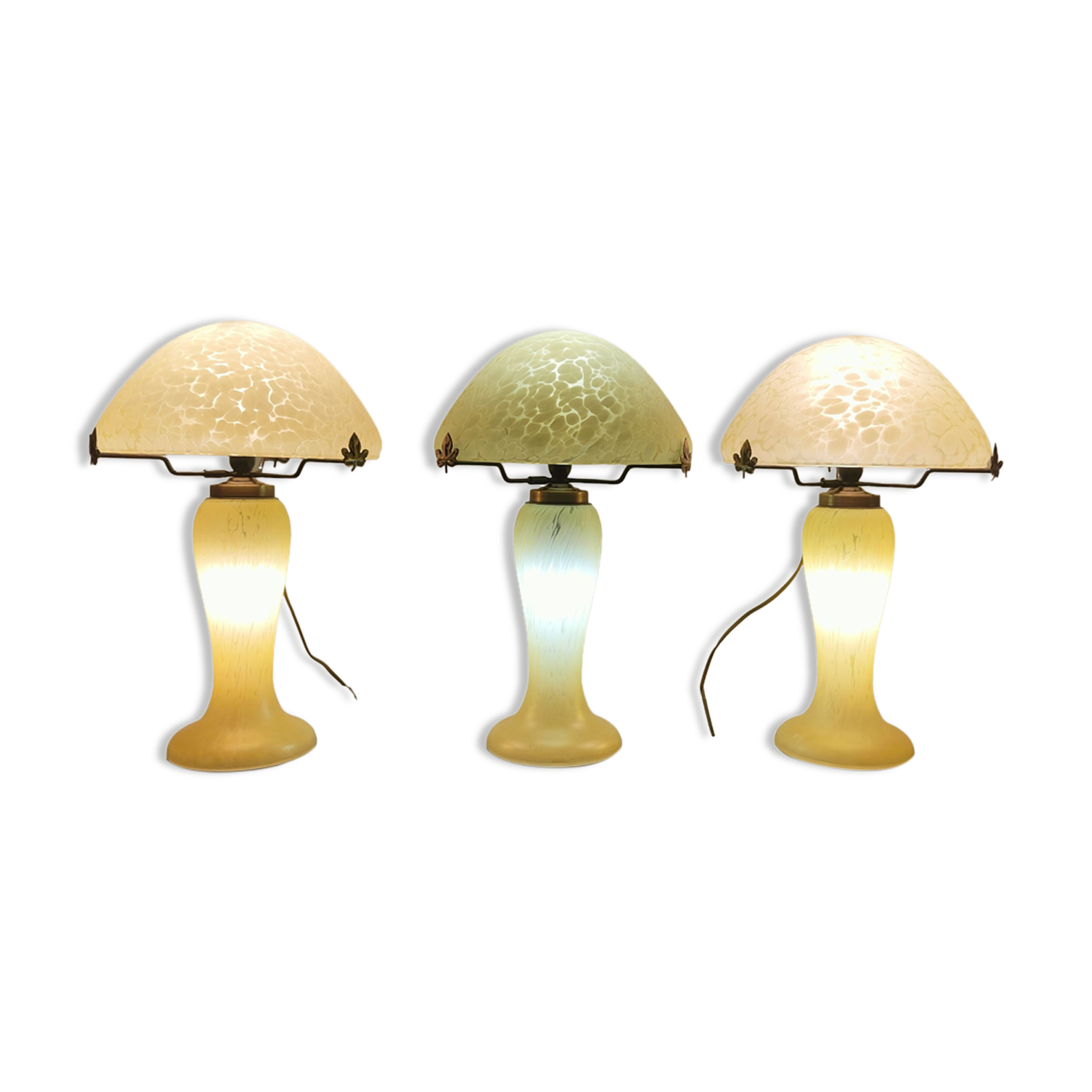 Lampes trio champignons en pâte de verre 1980