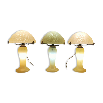 Mushroom trio lamps in glass paste 1980