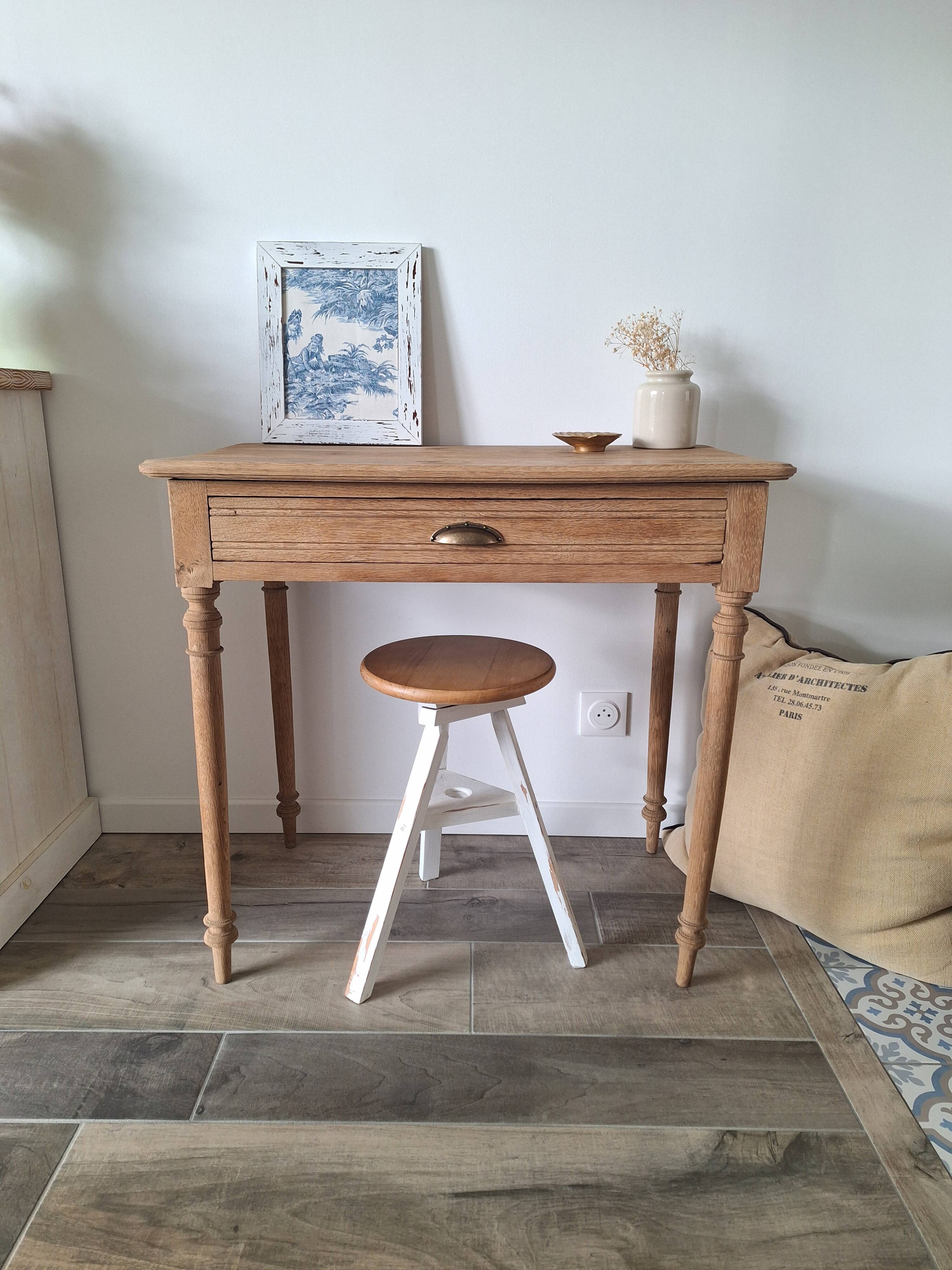 Farmhouse desk / console / side table in solid oak, country style.