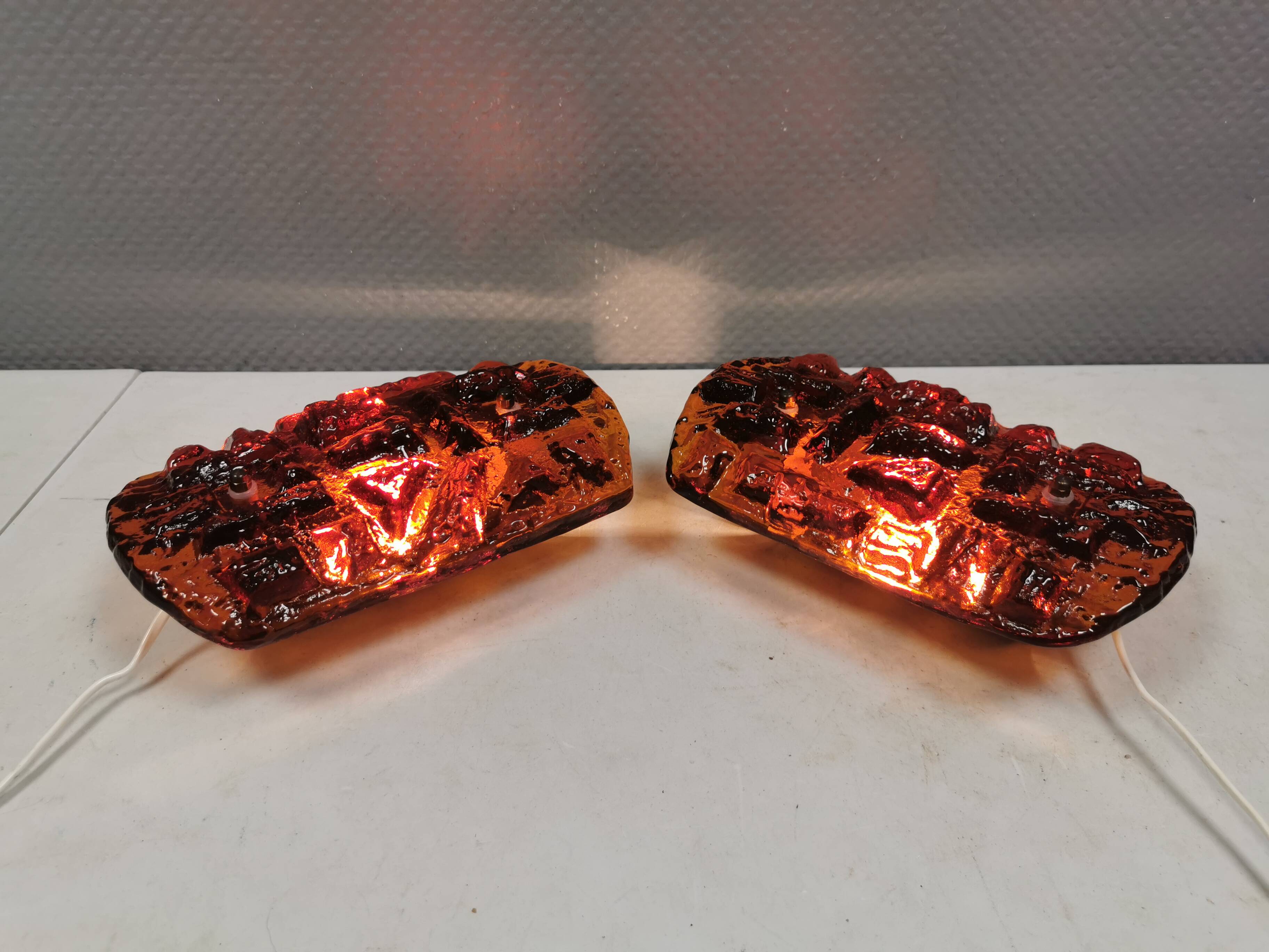 A set of wall lamps in amber-colored glass from Danish Vitrika, 1970s