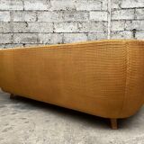 Vintage rattan sofa design 1970 ecru French terry fabric