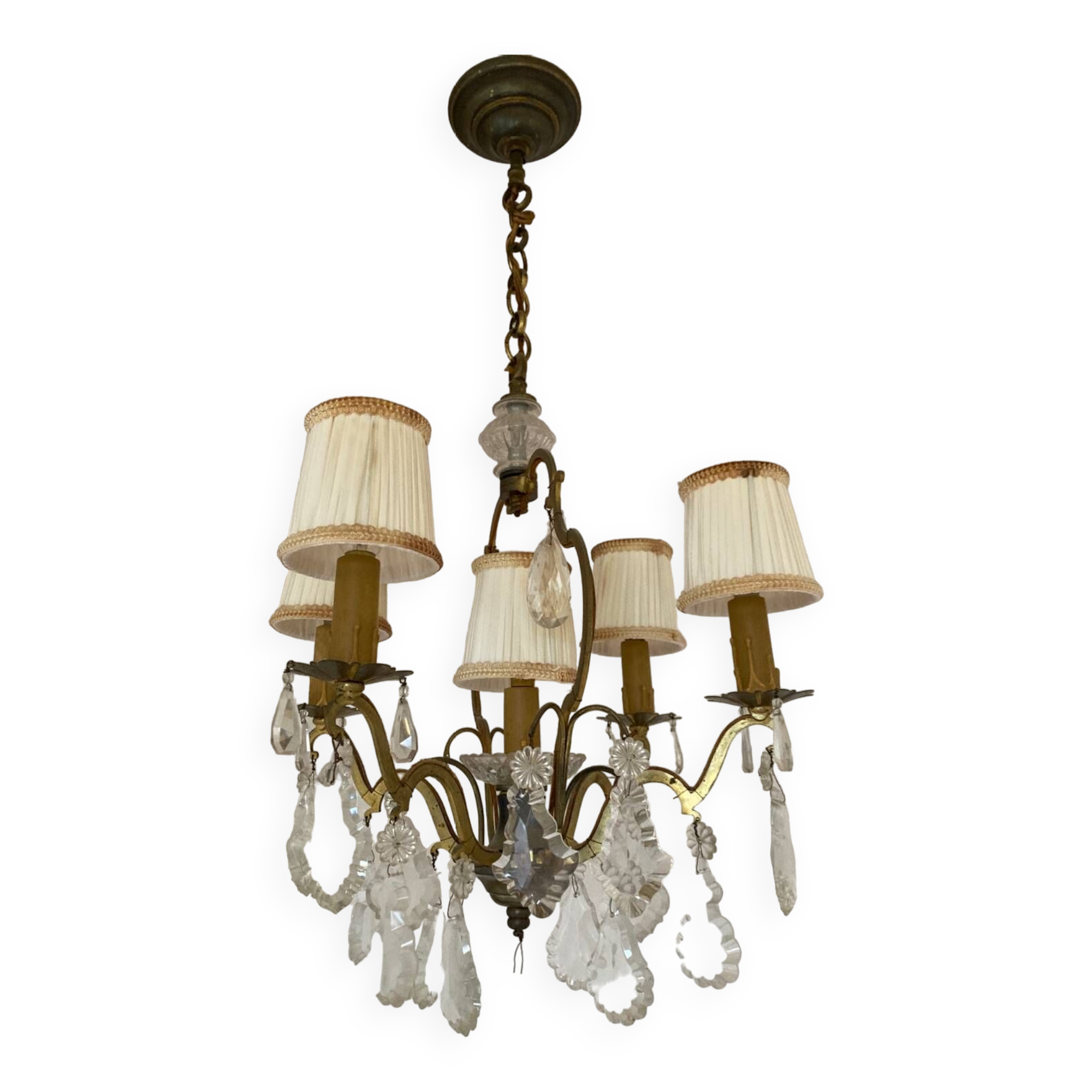 Chandelier 5 light points with glass pendants
