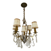Lustre 5 points lumineux avec pampilles en verre