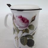 Mug, rose bush decor cup with lid and tea infuser