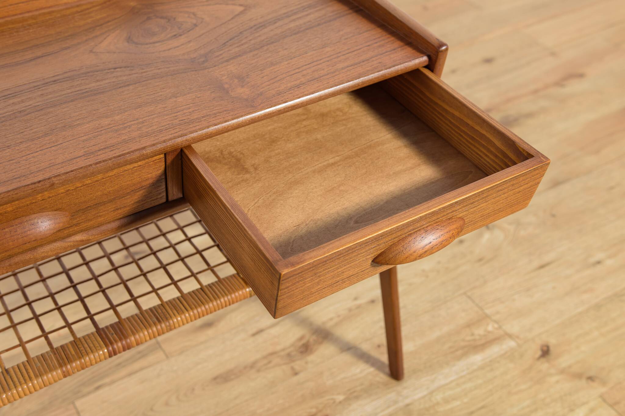 Mid-Century Teak and Rattan Console Table by Søren Rasmussen, Denmark, 1960