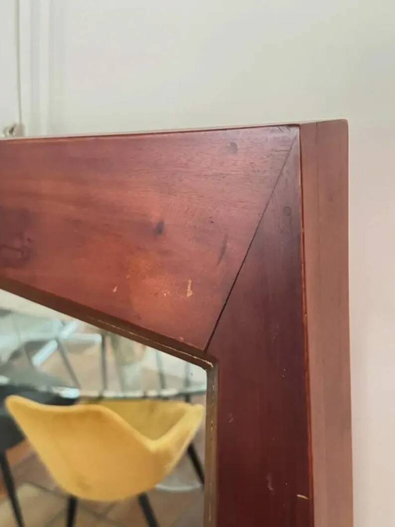Grand miroir mural en bois exotique massif