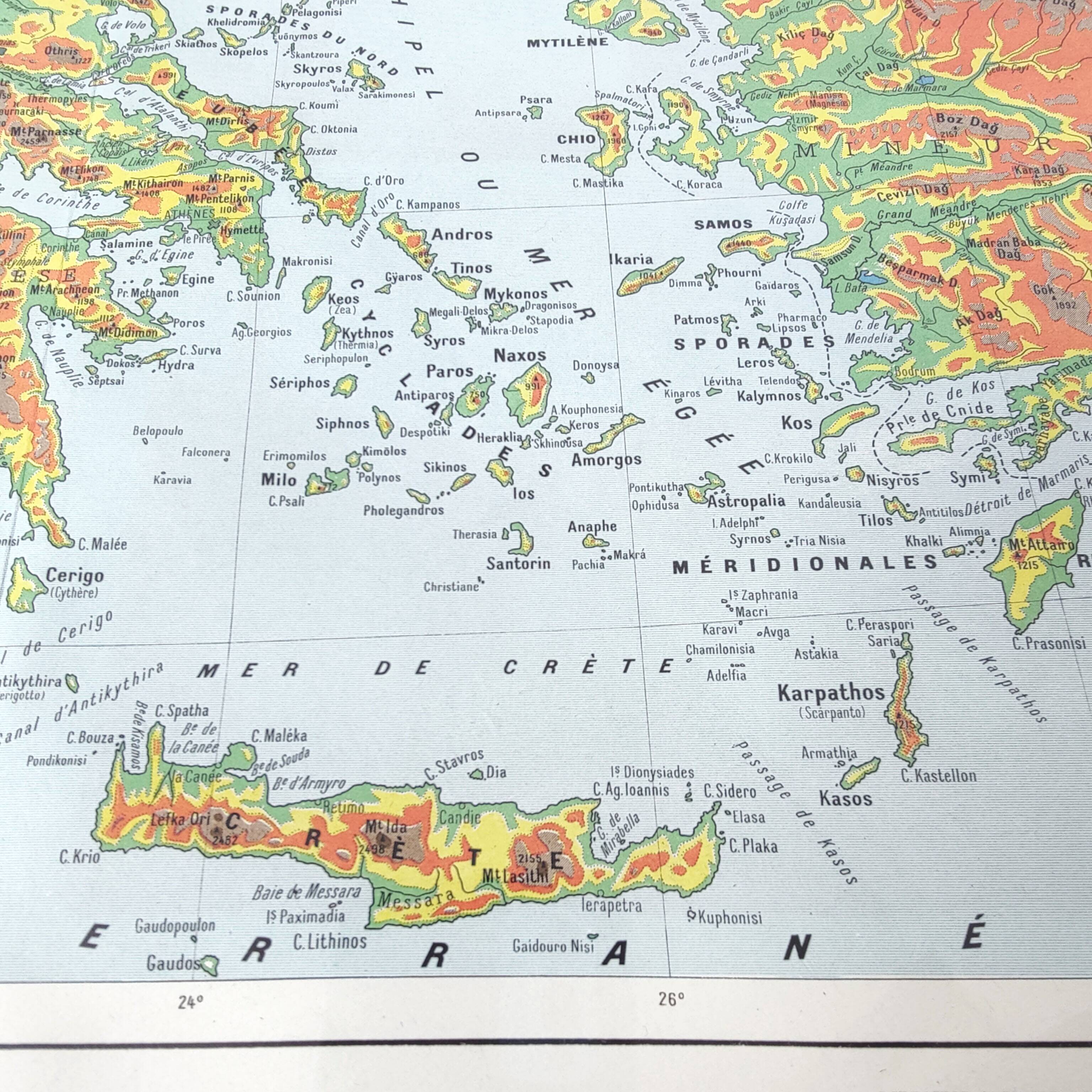 Old map Balkan regions Greece Crete 43x43cm from 1950