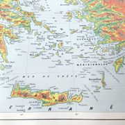 Old map of the Balkan regions Greece Crete 43x43cm from 1950