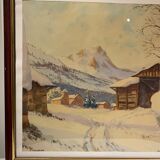 Tableau ancien, paysage de neige signé Salanon  milieu du XX siècle