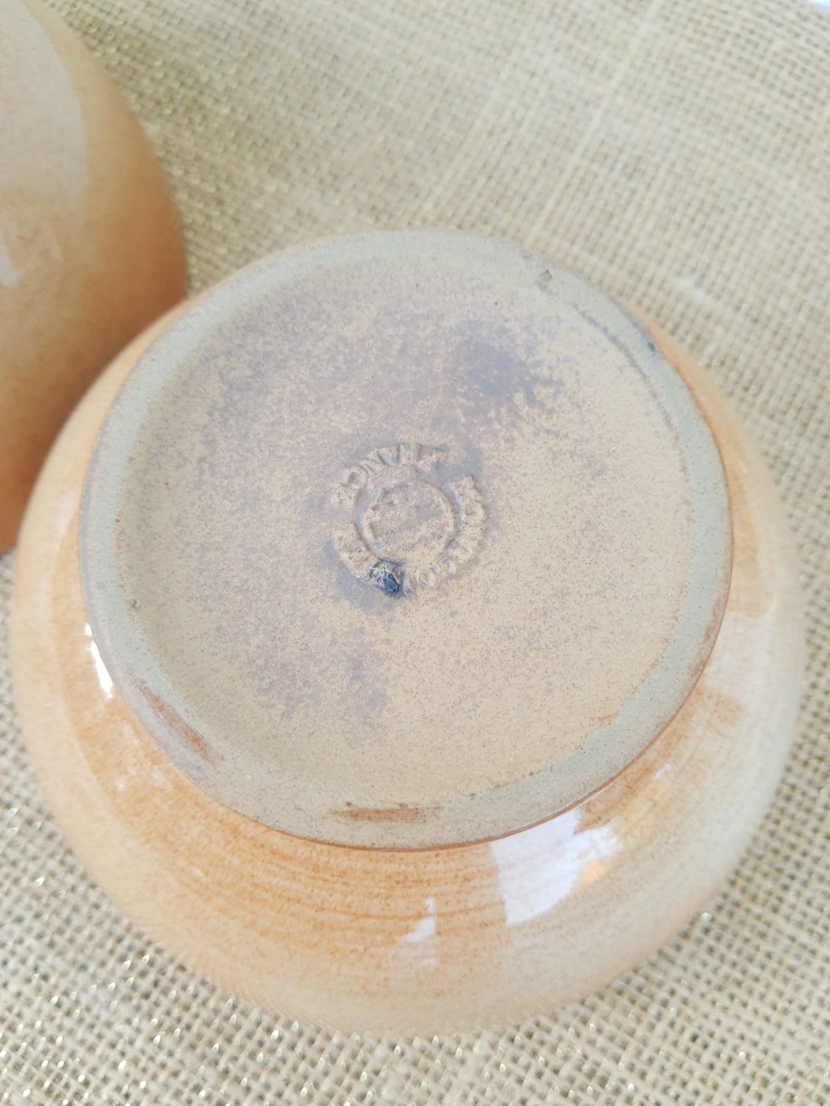 Two piedouche bowls in montgolfier glazed sandstone France