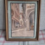 Ancient painting depicting a street in Lugano, Switzerland.