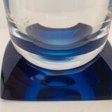 4 blue crystal glasses with rectangular base