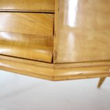 1960s italian sideboard/chest of drawers in high gloss finish with glass top and shelf
