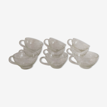 Set of 9 engraved glass cups