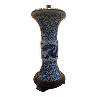 Pied de lampe blanc bleu de Chine