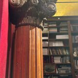 19th Century Italian Architectural Corinthian Wood Columns on Sandstone Plinths, Set of 2