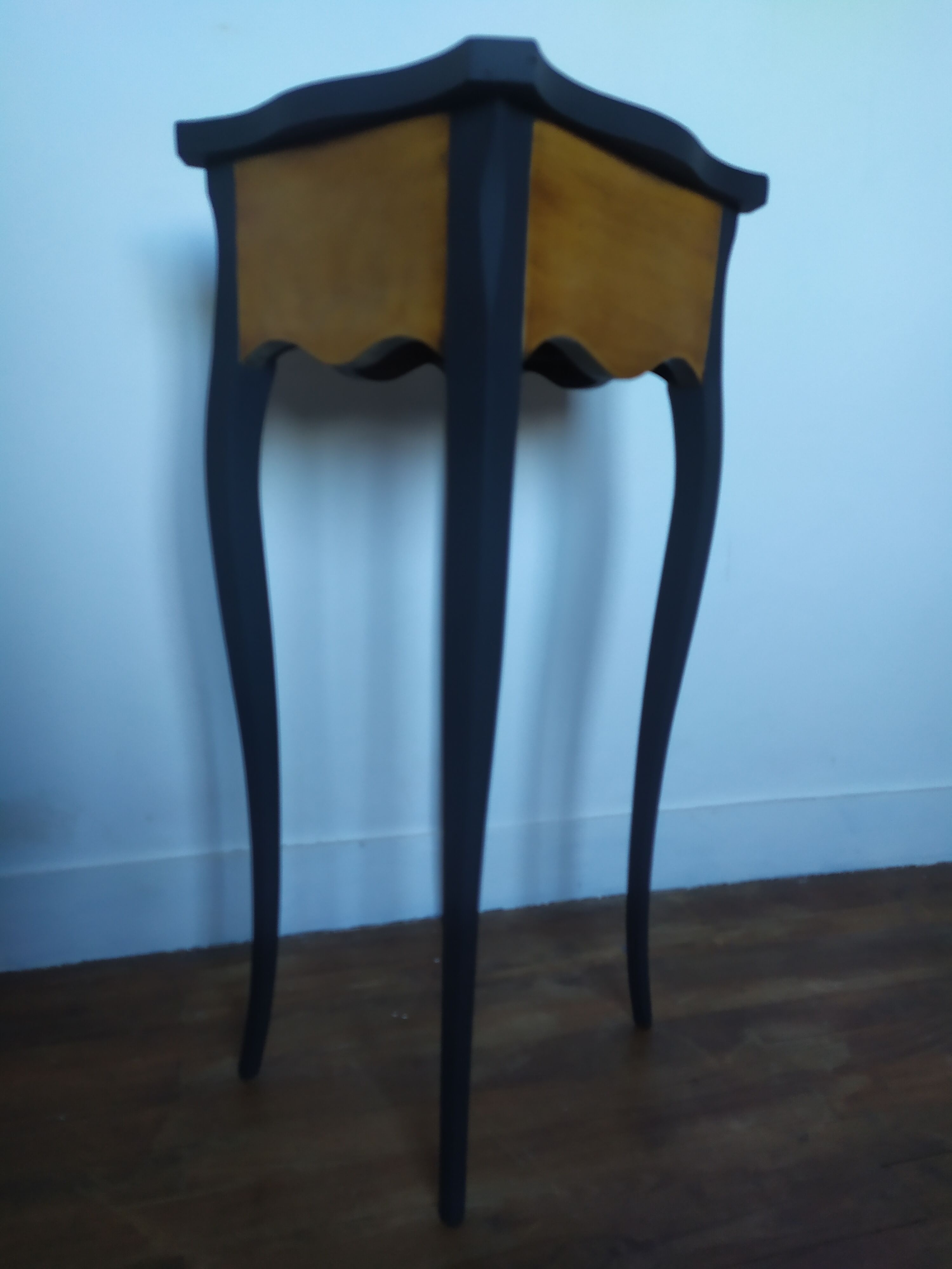 Old bedside painted in matte black and oiled wood