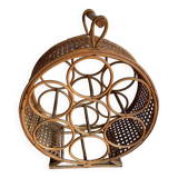 Rattan bottle holder, wood, vintage canework