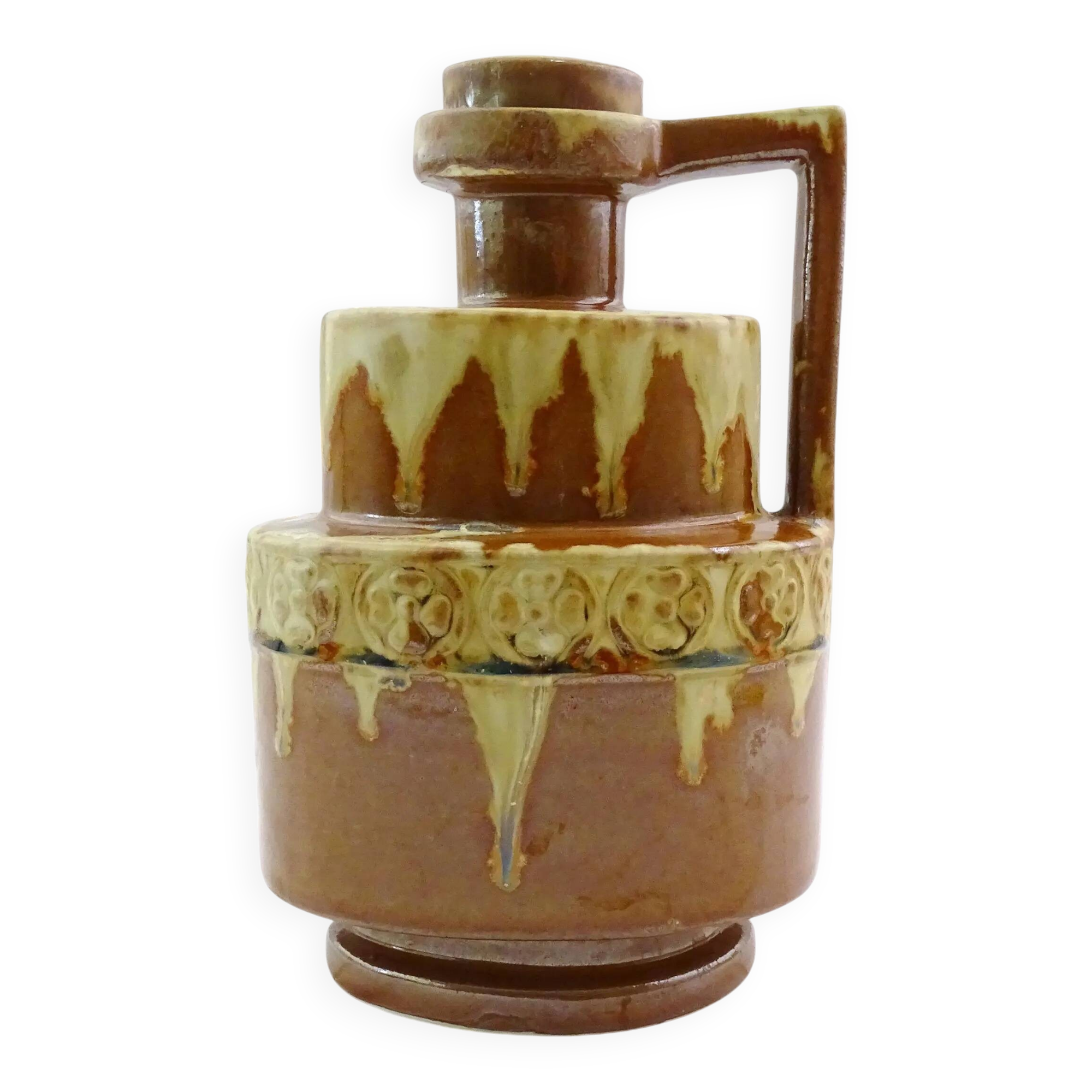 Antique Art Deco bottle, France, ceramic with handle and stopper