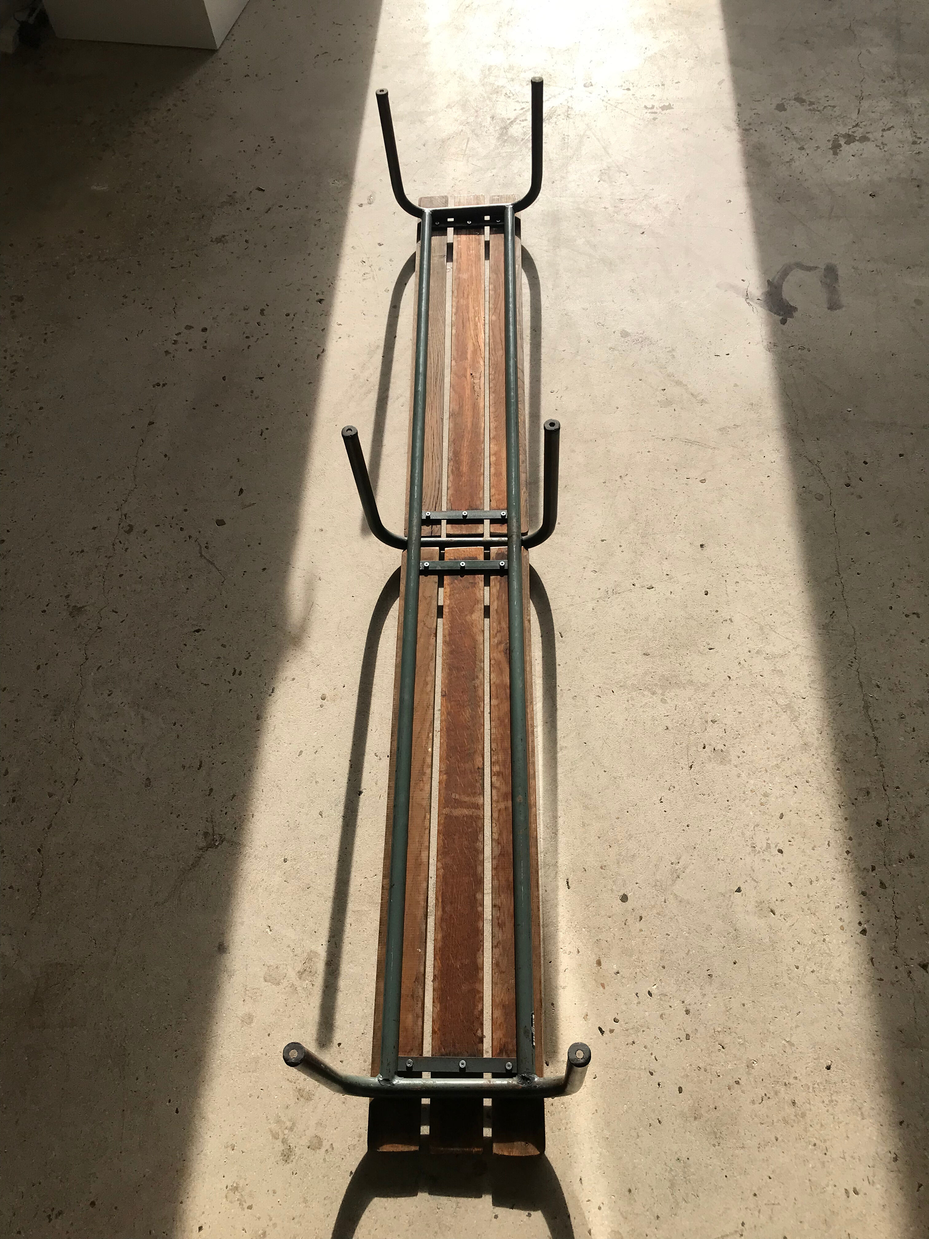 Vintage school bench base gray green