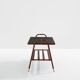 Jacques Adnet coffee table in red saddle-stitched leather and brass, 1950s