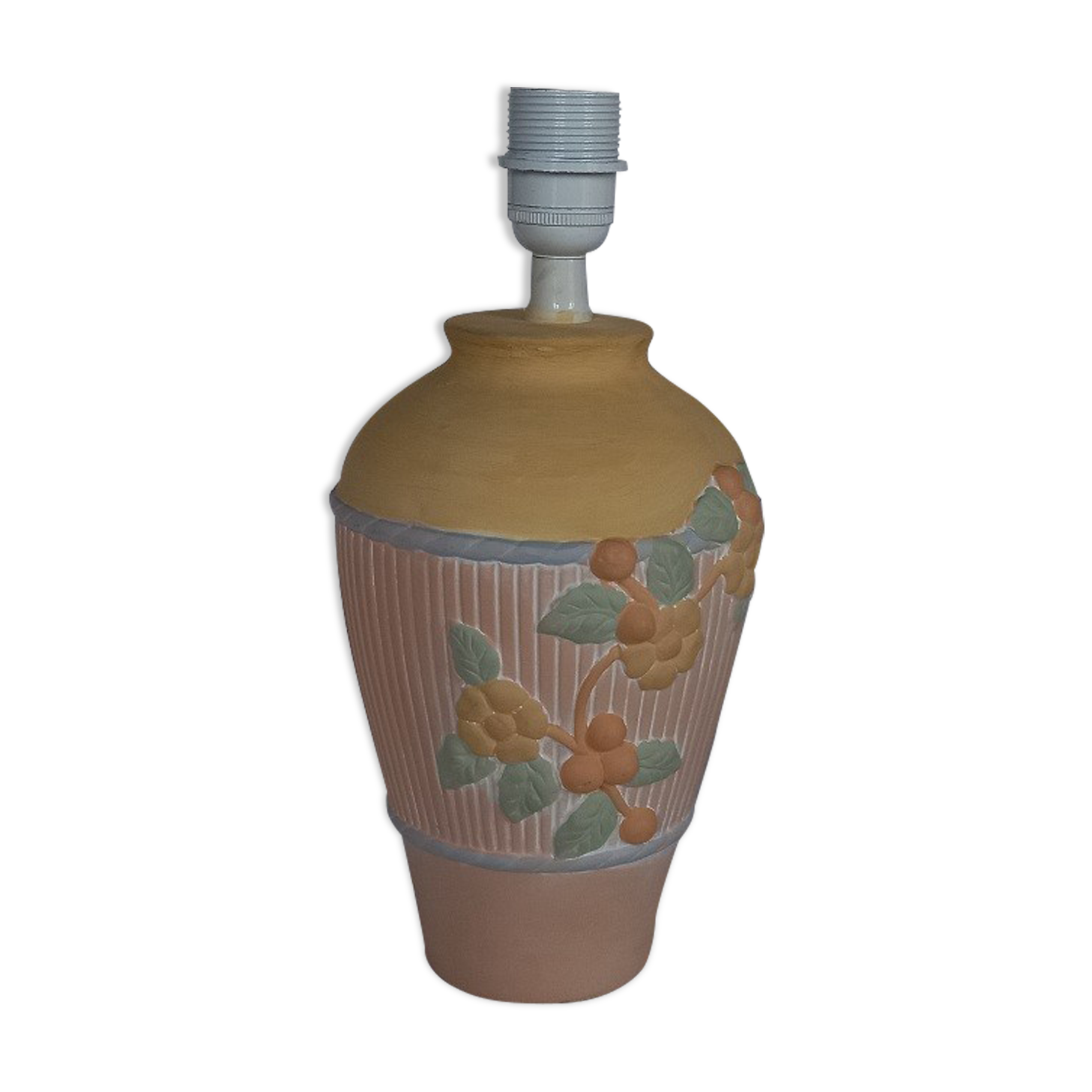 Terracotta lamp foot, floral decoration in strong relief.