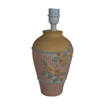 Terracotta lamp foot, floral decoration in strong relief.