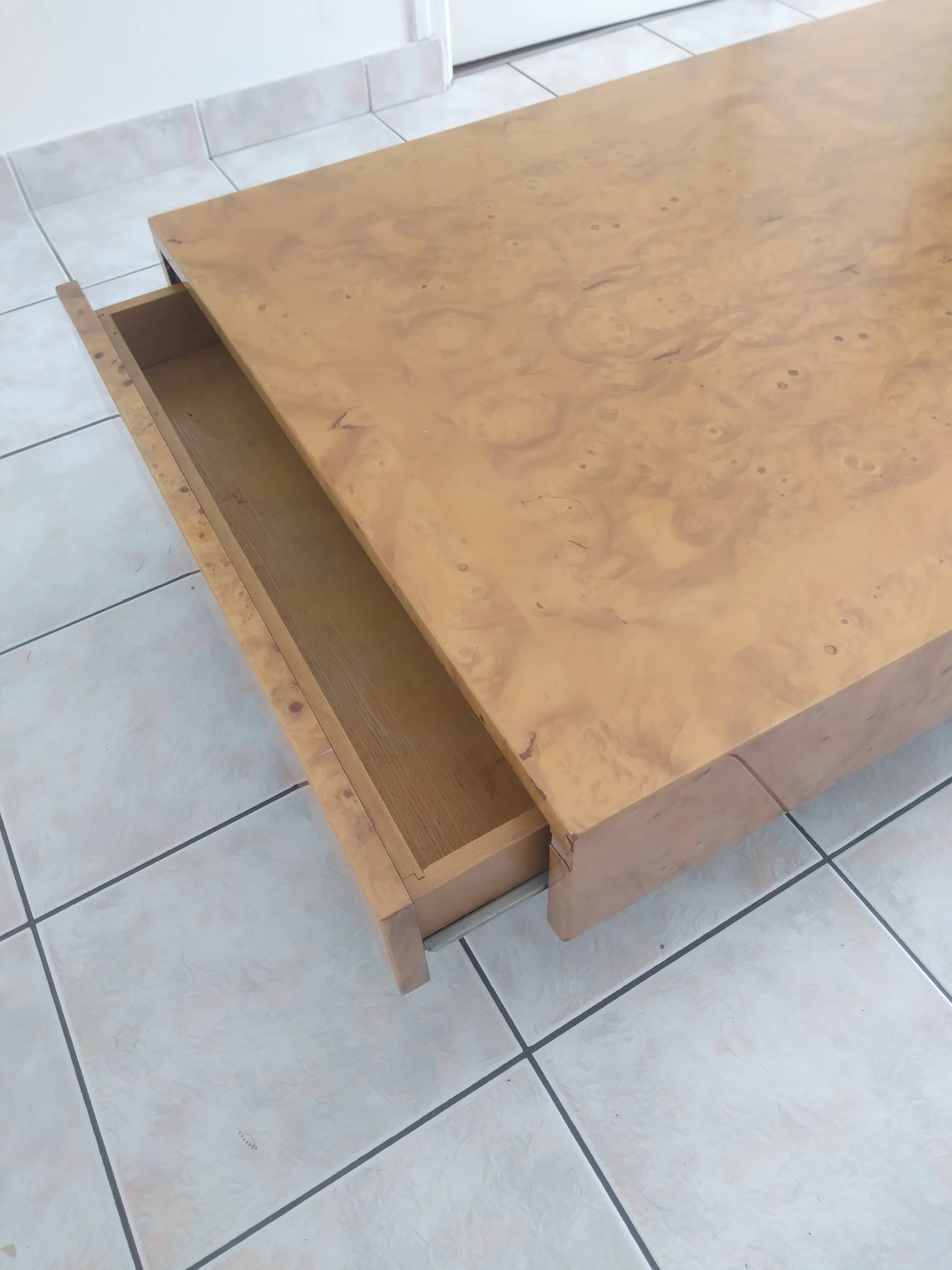 Wooden table with burl by Jean Claude Mahey