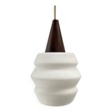 Teak and opaline pendant light from the 60s by Louis Kalff for Philips