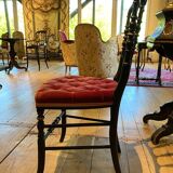 Pair of Napoleon III chairs, raspberry red velvet upholstered seats