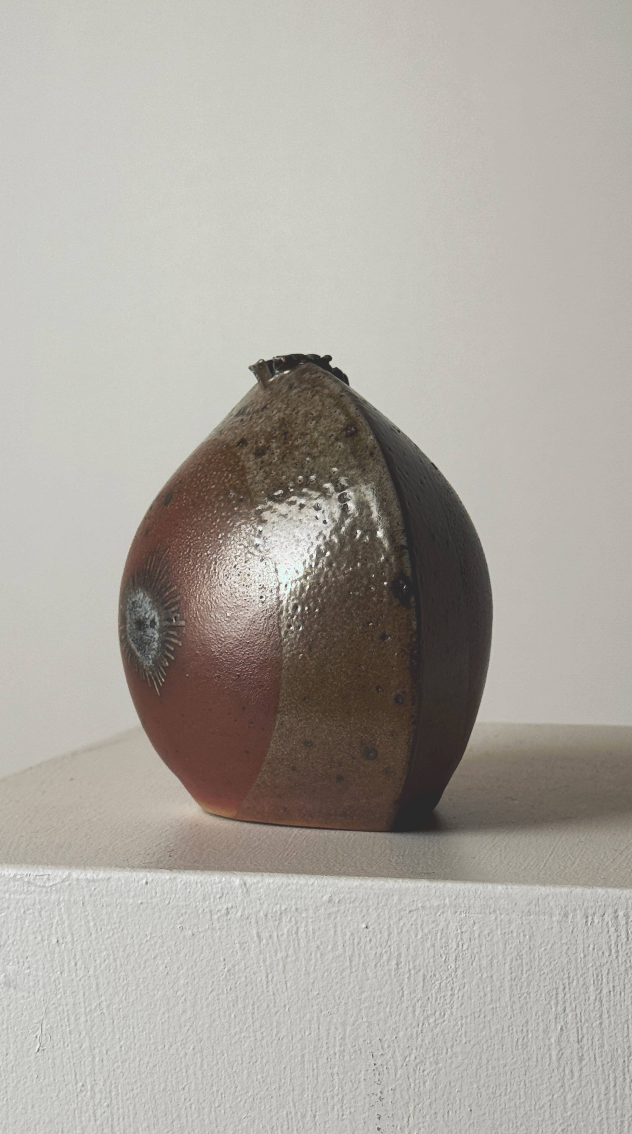 Stoneware soliflore vase by Gustave Tiffoche, Guérande, circa 1965.