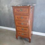 Meuble semainier ancien en bois marqueté et ornements bronze