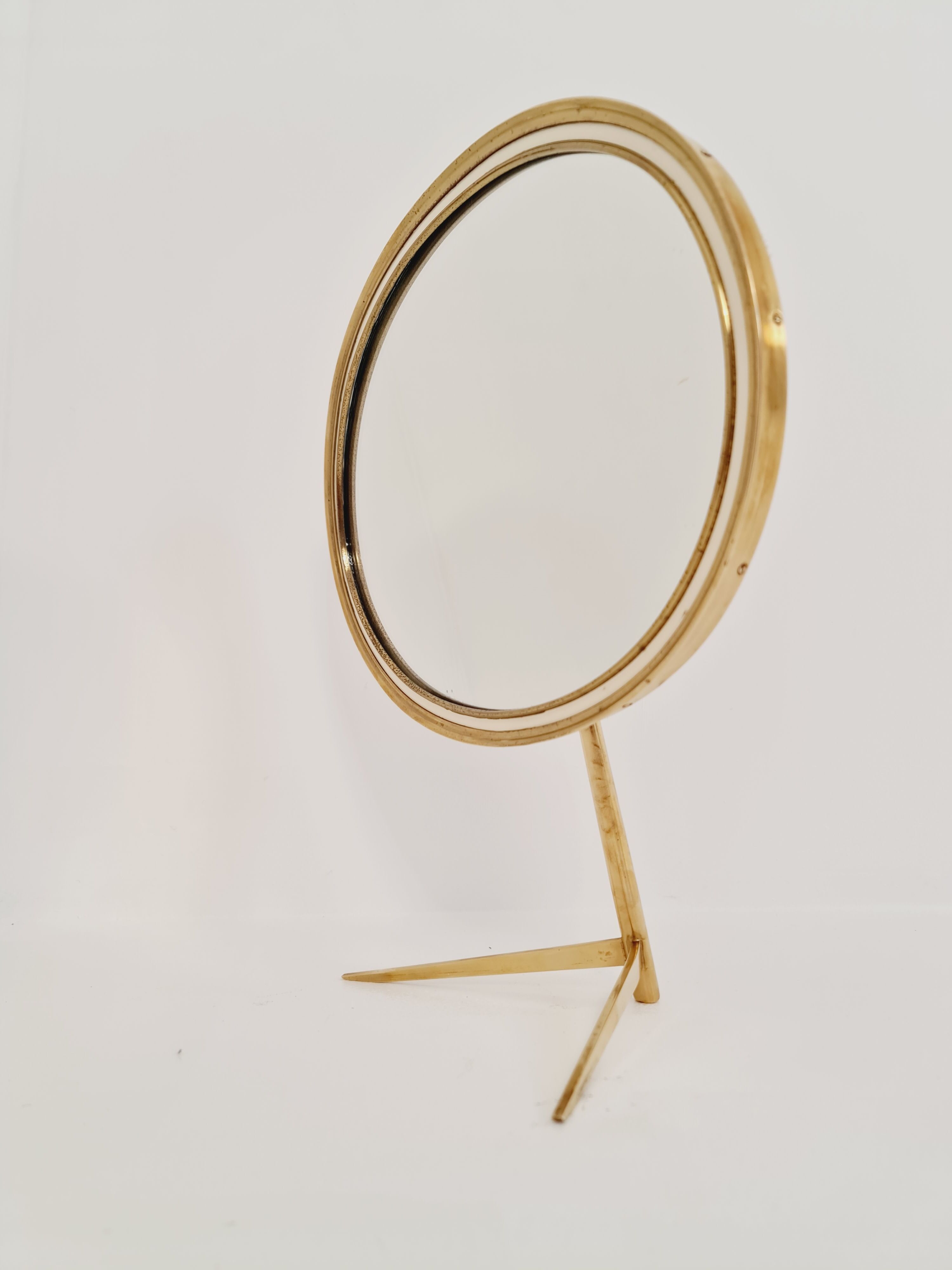 Mid century vanity brass  table mirror von vereinigte werkstätten münchen germany 1960s