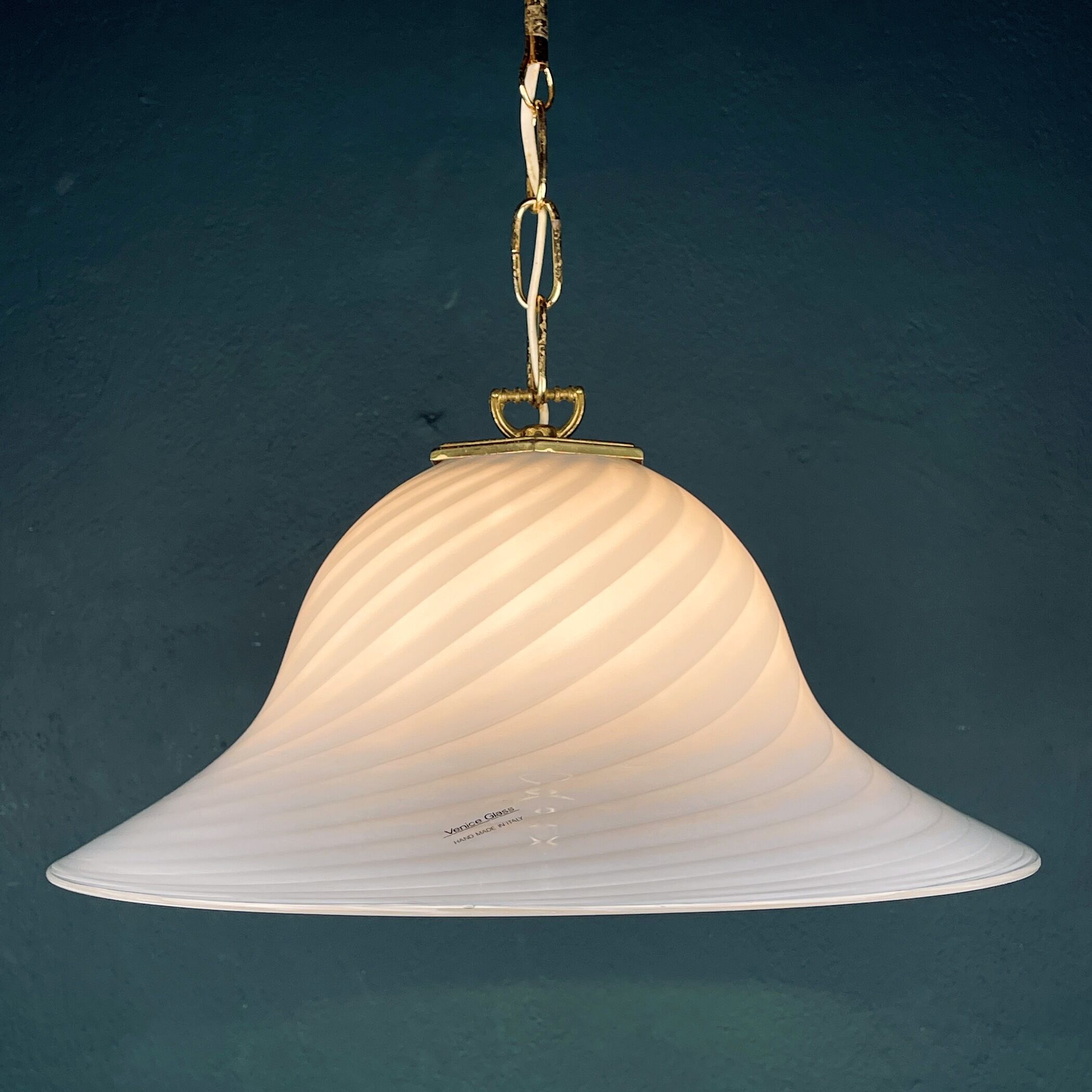 Vintage blue swirl murano pendant lamp Venice glass Italy 1980s