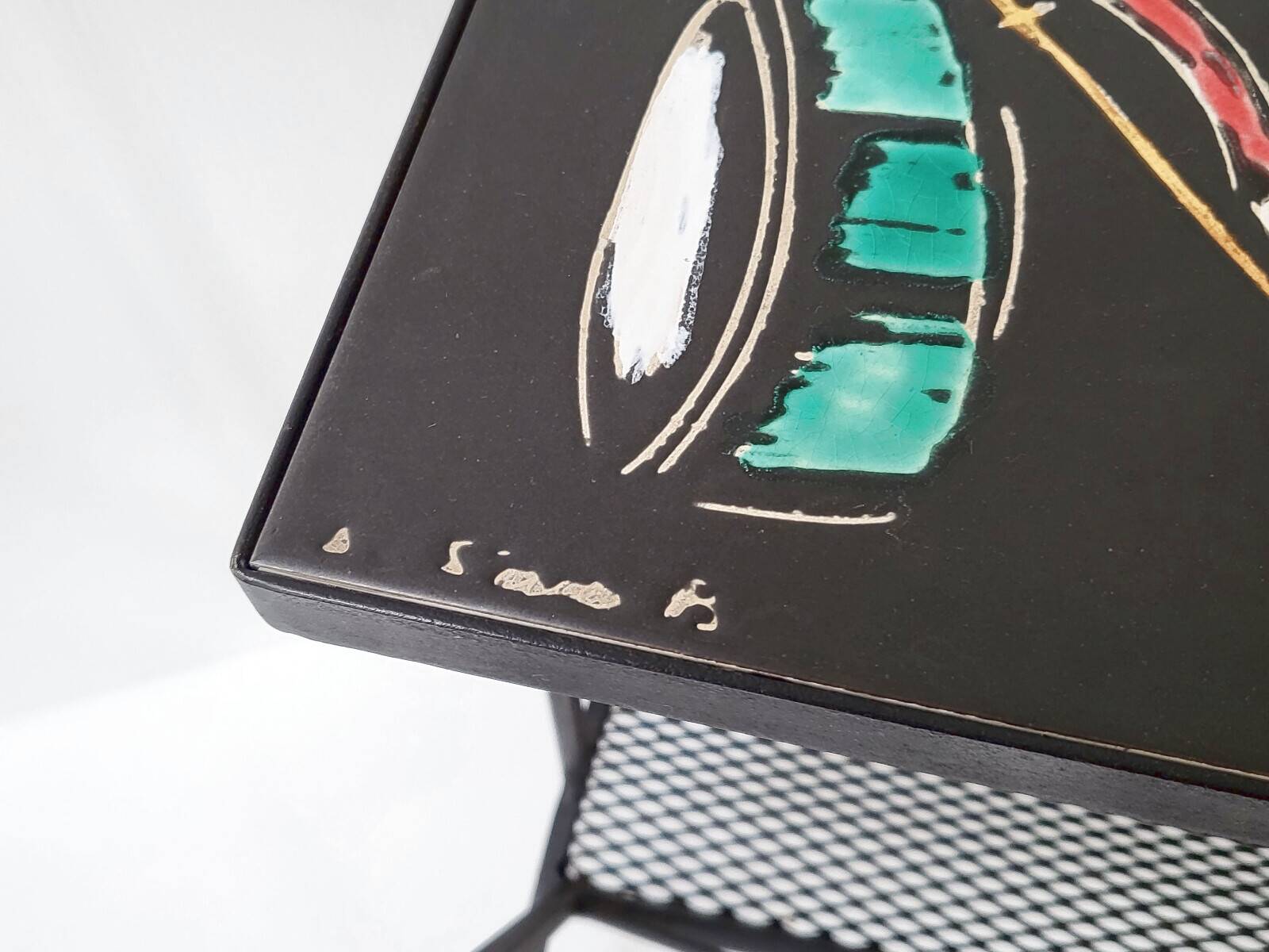 Vintage 1950s side table magazine rack ceramic & steel 50s 1950s music