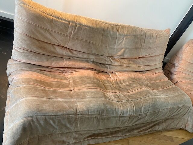 3-seater sofa & 1 armchair togo pale pink roset line