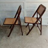 Vintage folding cane and wood chairs