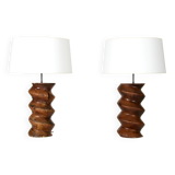Pair of Brutalist Solid Wood Lamps