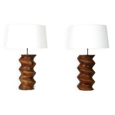 Pair of Brutalist Solid Wood Lamps