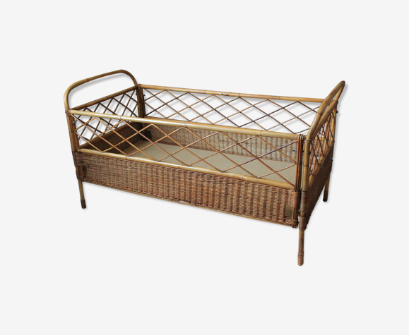 Lit rotin enfant vintage