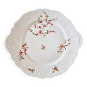Small Presentation Plate with Handles in French Porcelain from Limoges with Floral Decor