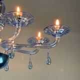 Blue murano glass venetian chandelier, 8 light arms