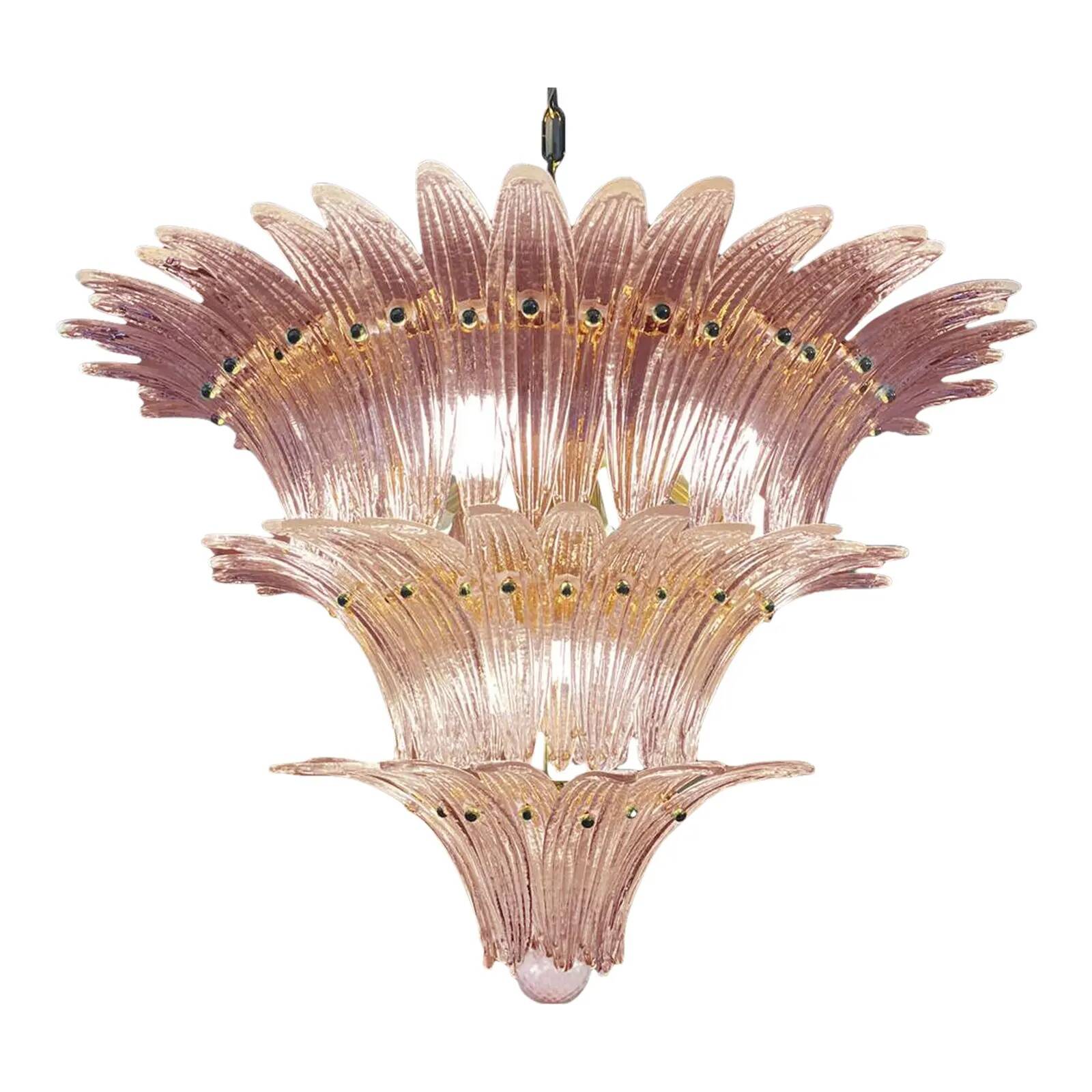 Mid-Century Modern Pink “Palmette” Murano Glass Chandelier